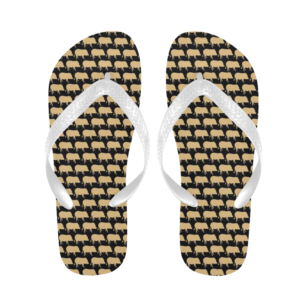 gold and white flip flops